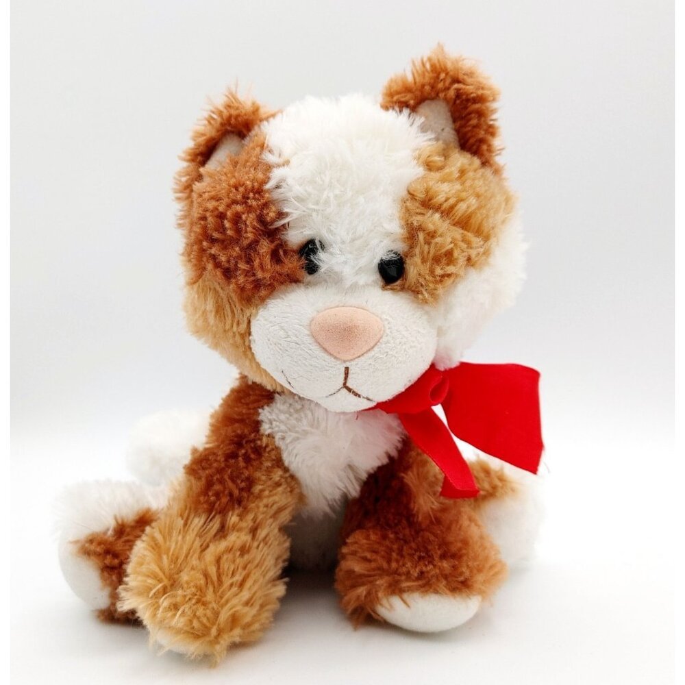 Russ  Orange Tabby Kitty Cat w/Red Bow Plush Stuffed Animal 7"